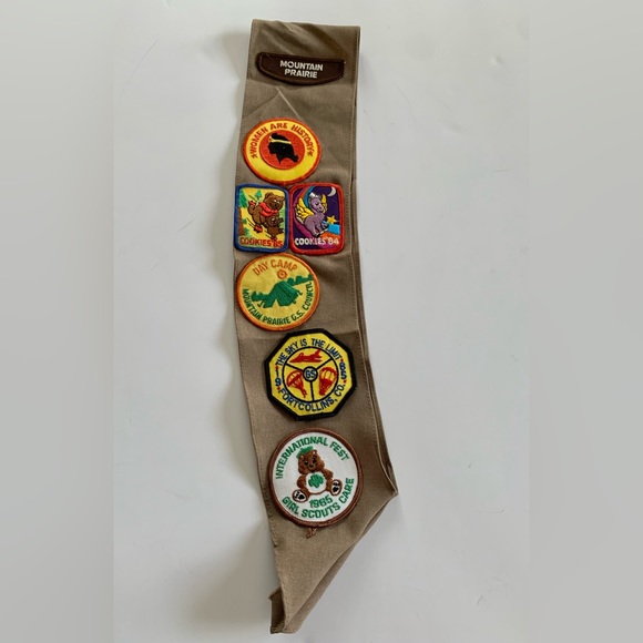 Accessories Vintage 198s Girl Scout Khaki Sash With Merit Badges